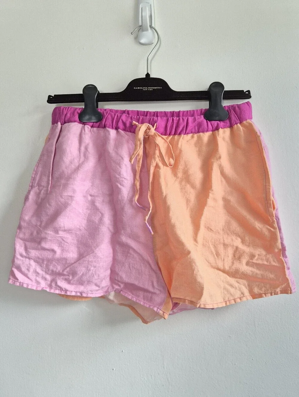 New Celandine Linen Blend Drawstring Waist Colorblock Surf Shorts Small NWOT